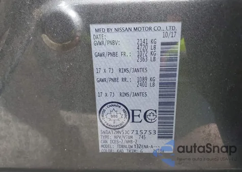 2018 Nissan Rogue S/Sl/Sv z USA, uszkodzony, nr VIN 5N1AT2MV5JC715753